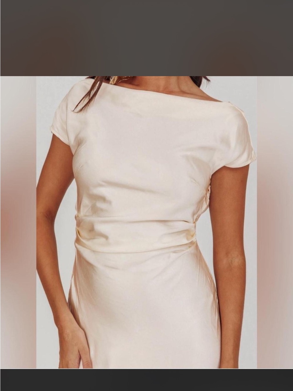 Selfie Leslie Pearl Cream Satin Boatneck Maxi Dress